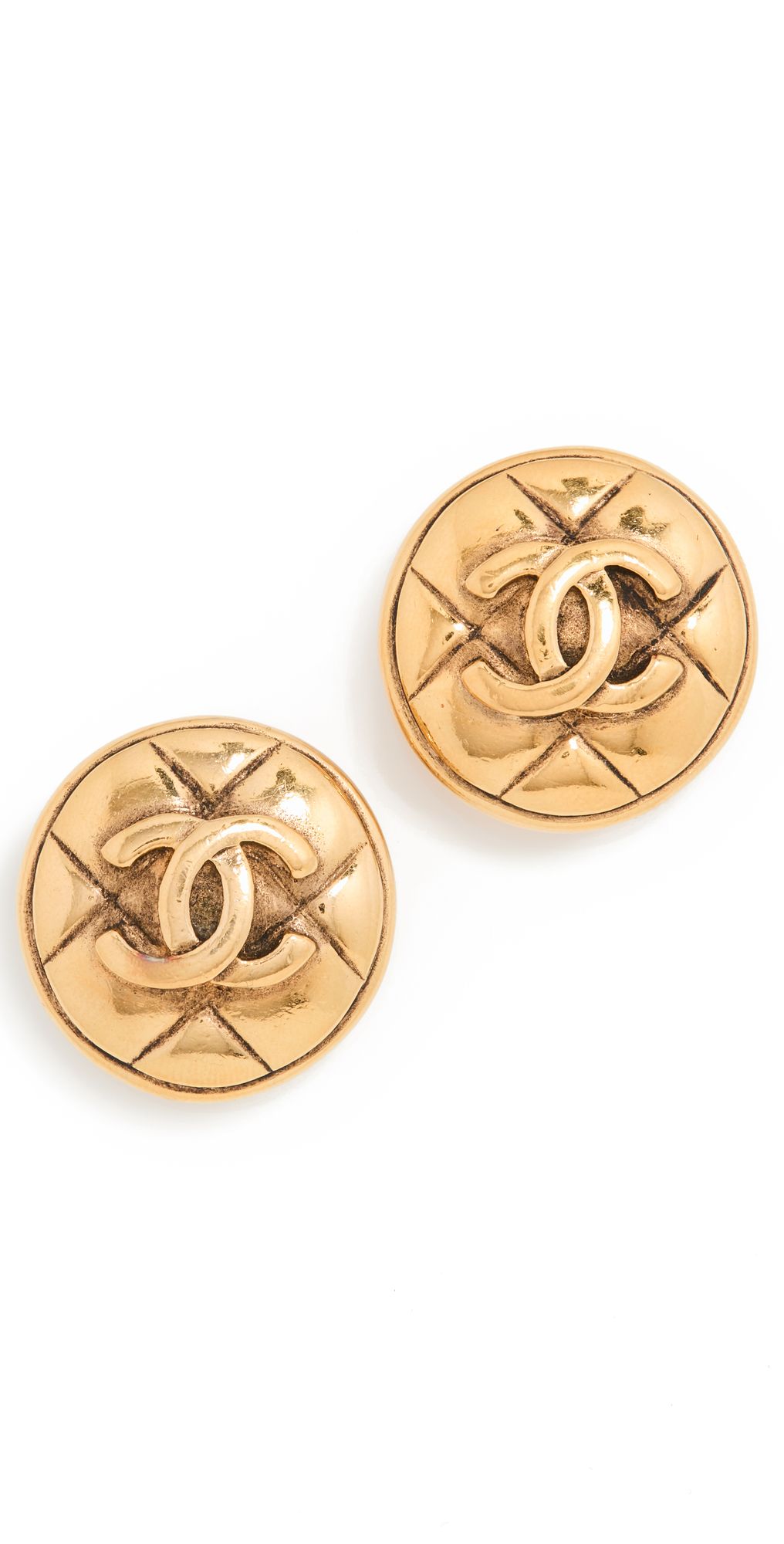 What Goes Around Comes Around Chanel Gold Quilted Round Earrings | Shopbop