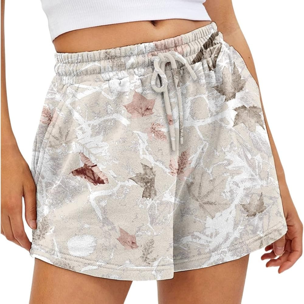 Camo Shorts Women Comfy Womens Sweat Shorts with Maple Leaf Print Soft Stretchy Athletic Sportswe... | Amazon (US)