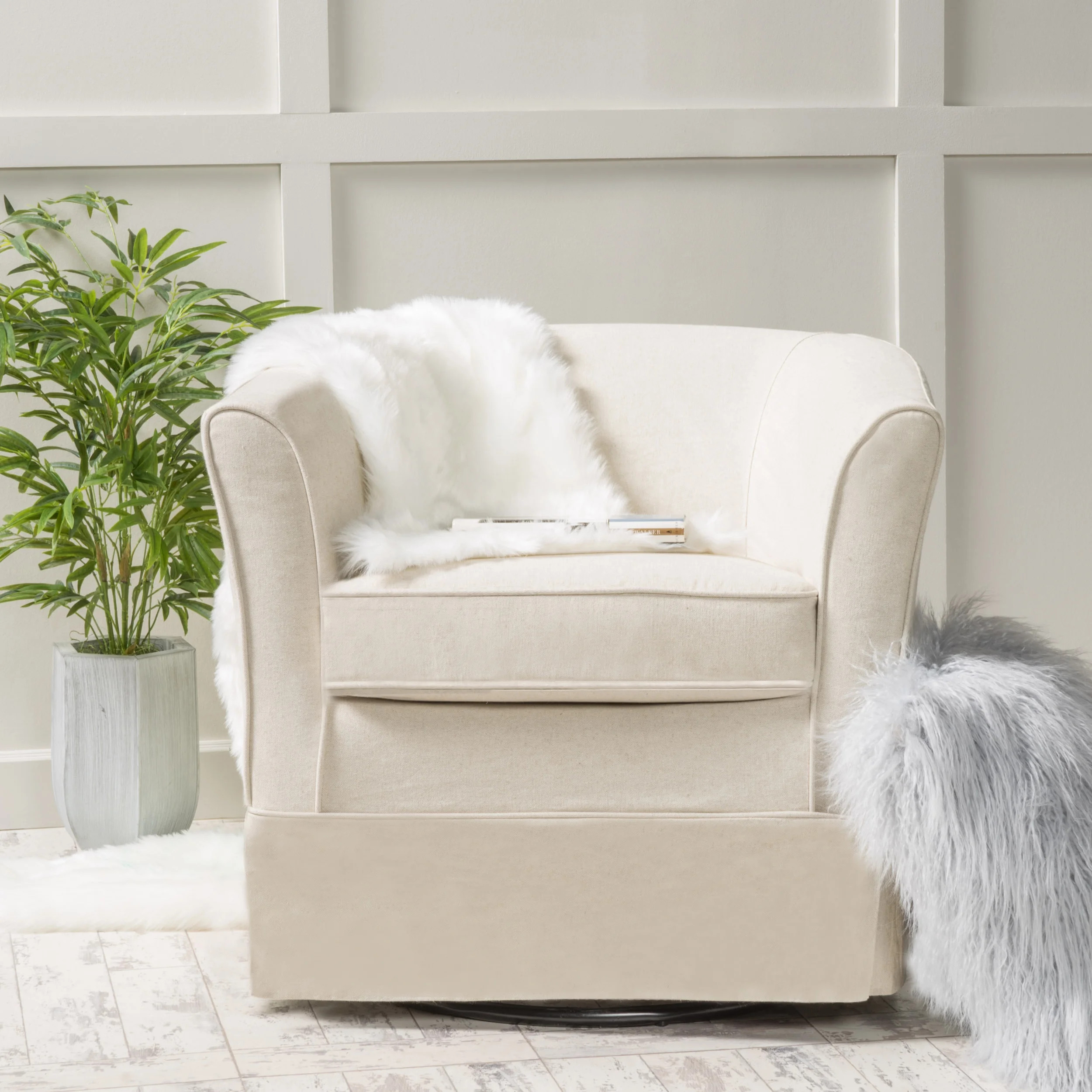 Noble House Celeste Natural Fabric Swivel Chair with Cover, Beige - Walmart.com | Walmart (US)