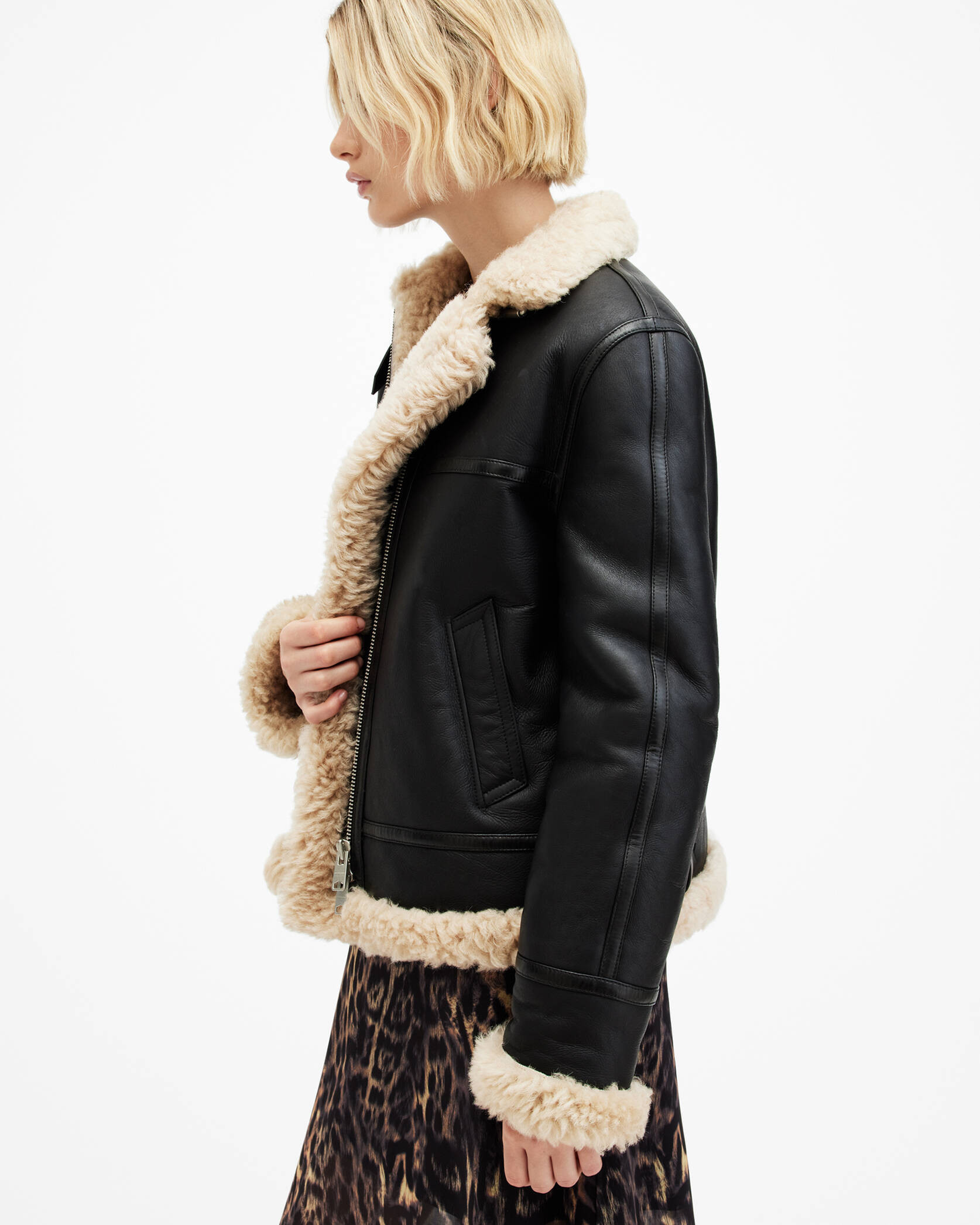 Lorel Shearling Flying Jacket Black | ALLSAINTS | AllSaints UK