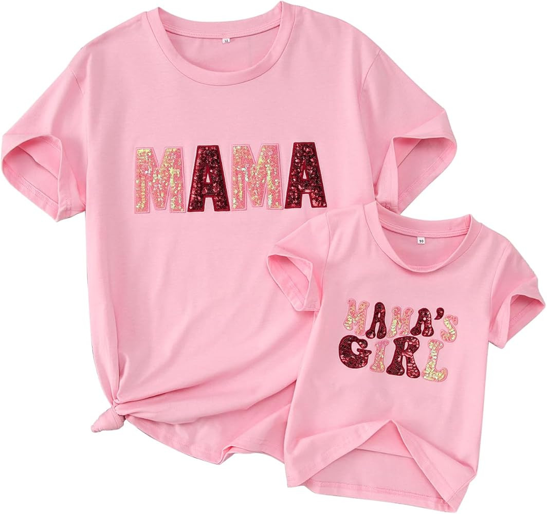 MODNTOGA Mommy and Me Matching Tee Tops Mama's Girl Summer T-Shirt Mother and Daughter Gift Crewn... | Amazon (US)