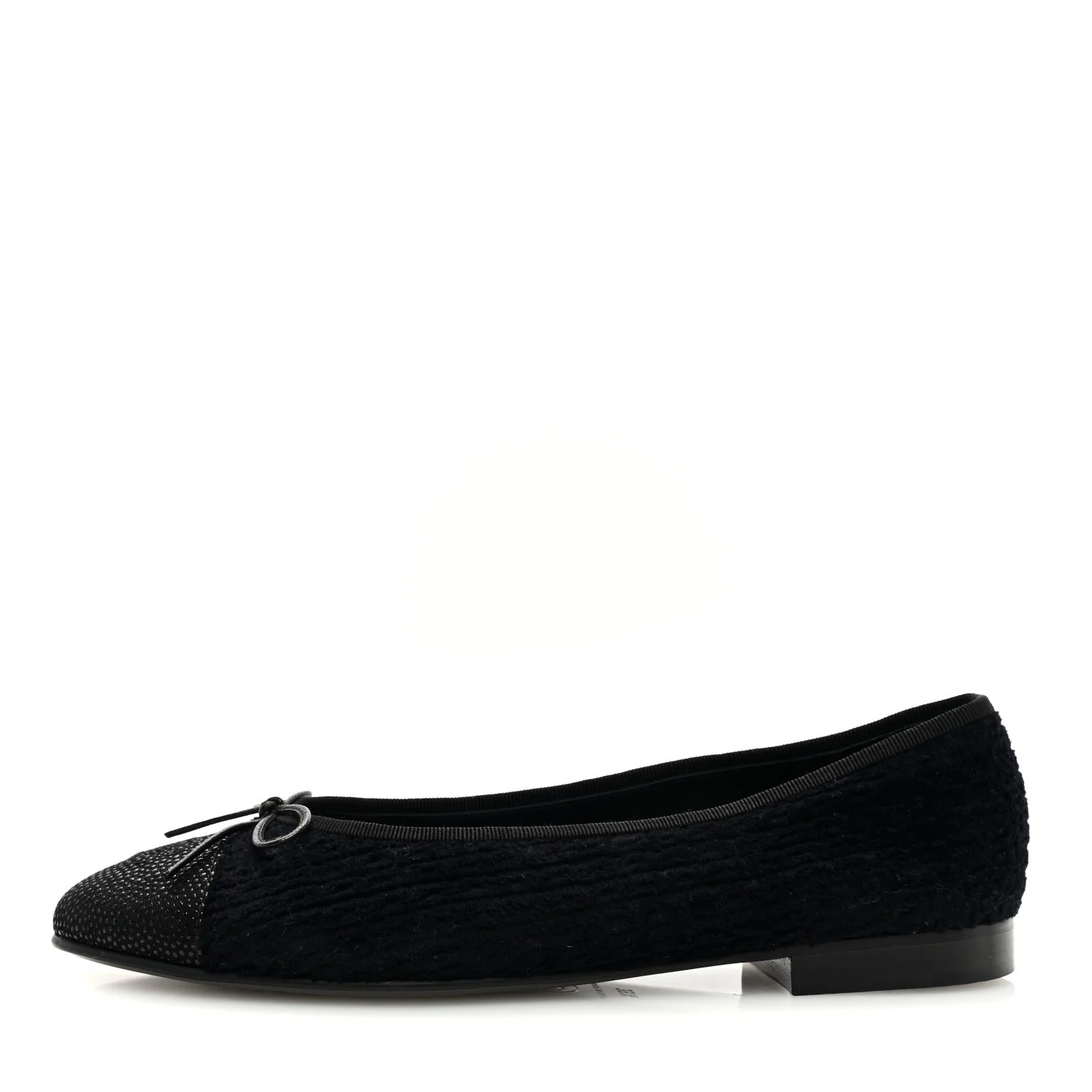 Tweed Caviar Cap Toe Ballerina Flats 39.5 Black | FASHIONPHILE (US)