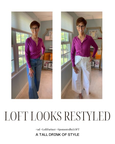 Loft try on restyled
Raspberry cardigan paired with high rise wide leg jeans and paired with white Peyton wide leg trousers
Wearing a medium in the cardigan, 29 in the jeans, 6 in the trousers

Over 50 fashion, tall fashion, workwear, everyday, timeless, Classic Outfits, Loft partner

Hi I’m Suzanne from A Tall Drink of Style - I am 6’1”. I have a 36” inseam. I wear a medium in most tops, an 8 or a 10 in most bottoms, an 8 in most dresses, and a size 9 shoe. 

fashion for women over 50, tall fashion, smart casual, work outfit, workwear, timeless classic outfits, timeless classic style, classic fashion, jeans, date night outfit, dress, spring outfit

#LTKfindsunder100 #LTKover40 #LTKworkwear