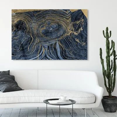 'Blue Dream Agate' Painting on Canvas House of HamptonÂ® Size: 40" H x 60" W x 2" D | Wayfair North America