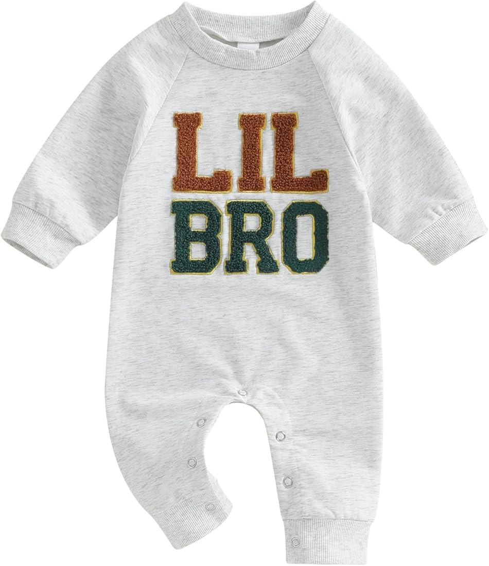 Newborn Baby Boy Fall Outfit Romper Lil Bro Embroidery Long Sleeve Onesie Jumpsuit Bodysuit Infan... | Amazon (US)