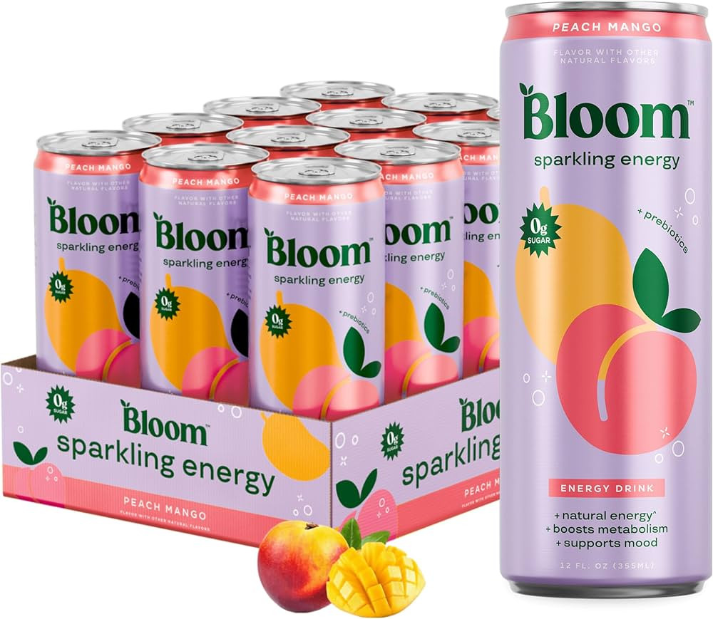 Bloom Nutrition Sparkling Energy Drink, 180mg Caffeine, 12oz 12 Pack | Amazon (US)