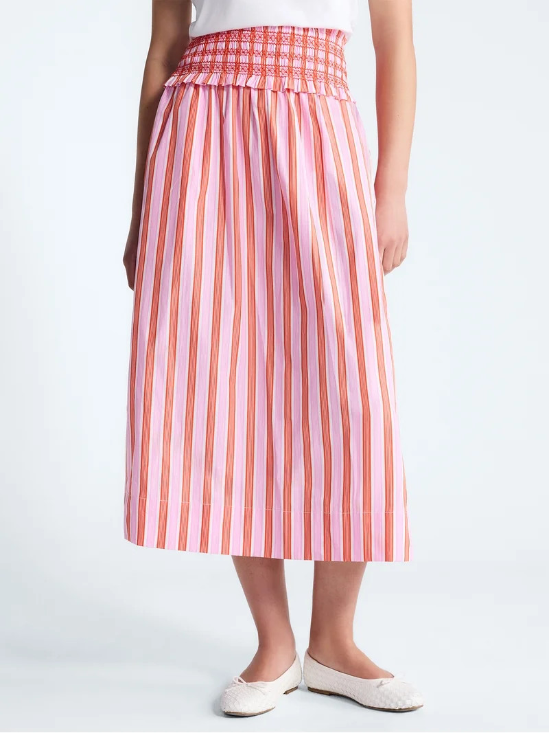 Free Assembly Women's and Women's Plus Striped Cotton Maxi Skirt with Smocked Waist, Sizes XS-4X | Walmart (US)
