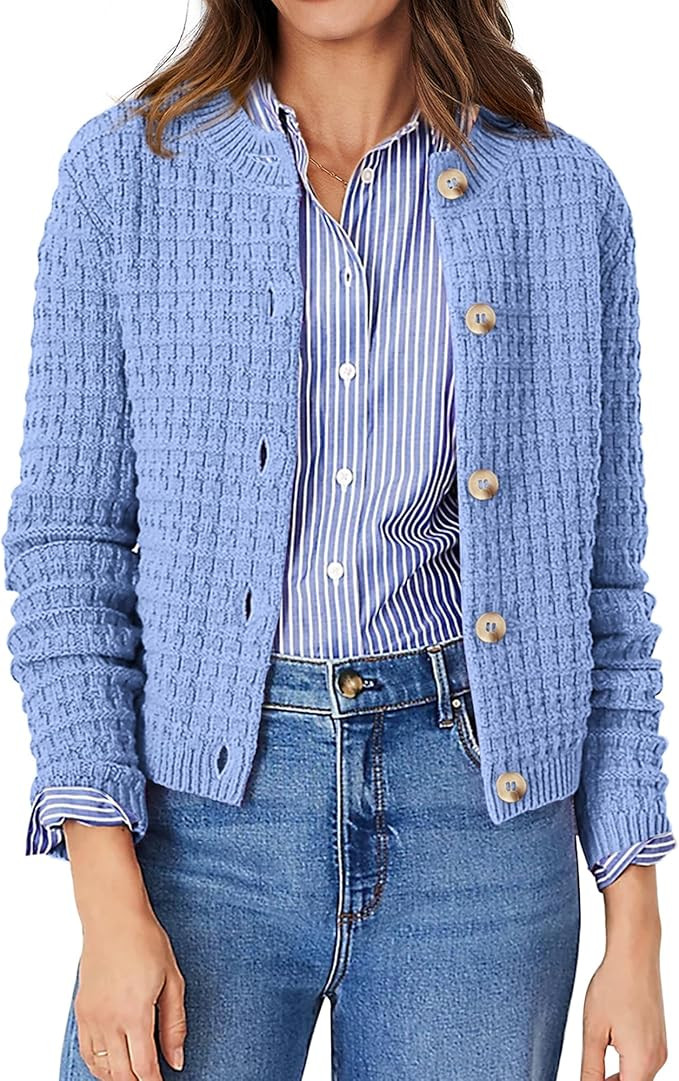 PRETTYGARDEN Womens Knit Cardigan Long Sleeve Open Front Button Down Jacket | Amazon (US)