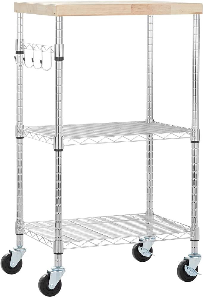 Amazon Basics Kitchen Storage Microwave Rack Cart on Caster Wheels with Adjustable Shelves, 175 P... | Amazon (US)