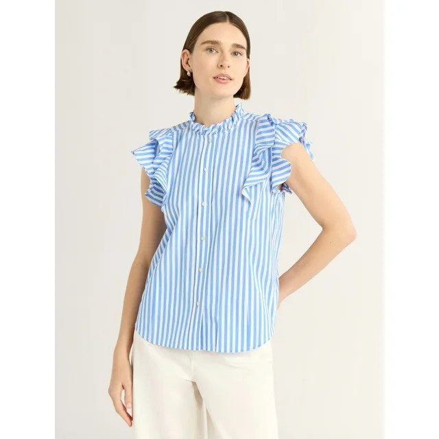 Free Assembly Women's and Women's Plus Size Button Front Ruffle Shirt, Sizes XS-4X | Walmart (US)