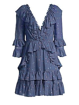 Rebecca Taylor Women's Glitter Polka Dot Ruffle Dress - Ink Combo - Size 0 | Saks Fifth Avenue