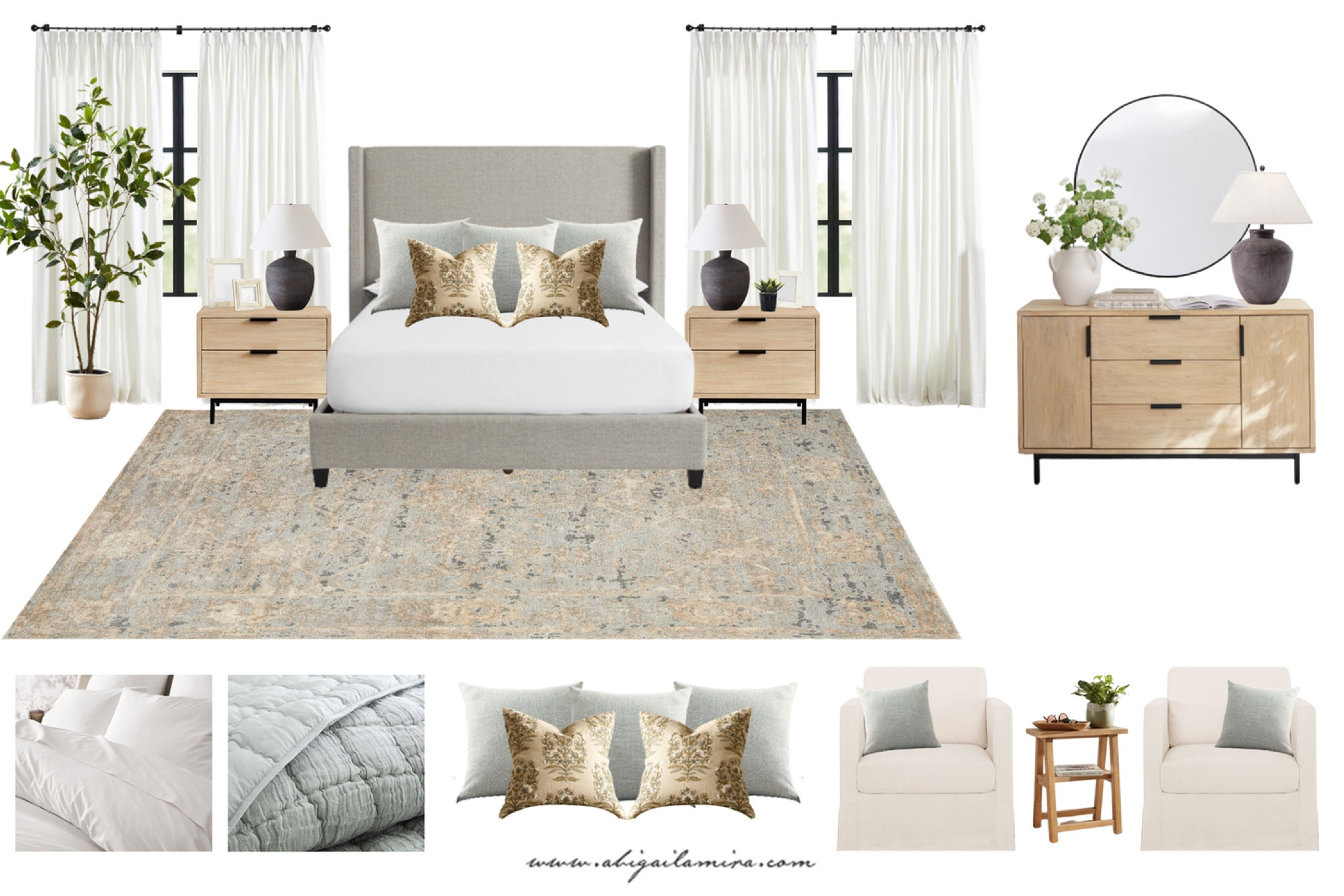 I created a relaxing sanctuary using a pair of affordable chairs from Walmart (priced at less than $250). To enhance the space, I added a beautiful rug and an upholstered bed to create a soft contrast with the clean lines of the dresser and bedside tables. I also found a set of lovely lamps that complemented each other. To achieve a luxurious hotel-like ambiance, I layered cozy textiles and added greenery with organic shapes to bring balance to the space.


#LTKhome #LTKfindsunder50 #LTKfindsunder100