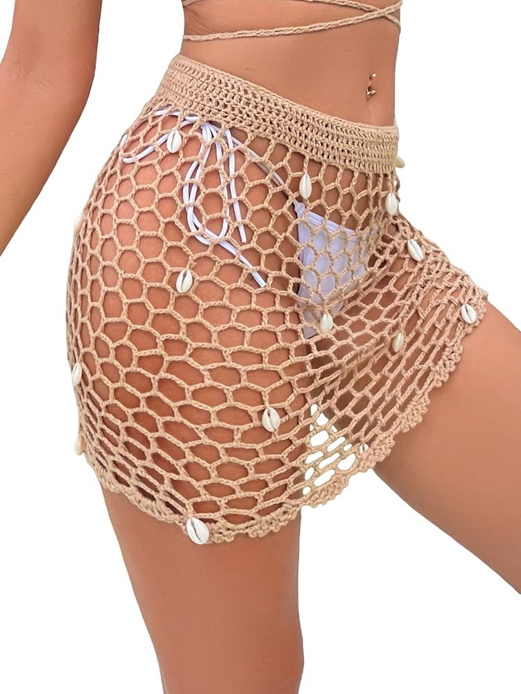 Verdusa Women's Hollow Out Sheer Swimsuit Beach Crochet Cover Up Mini Skirt | Amazon (US)