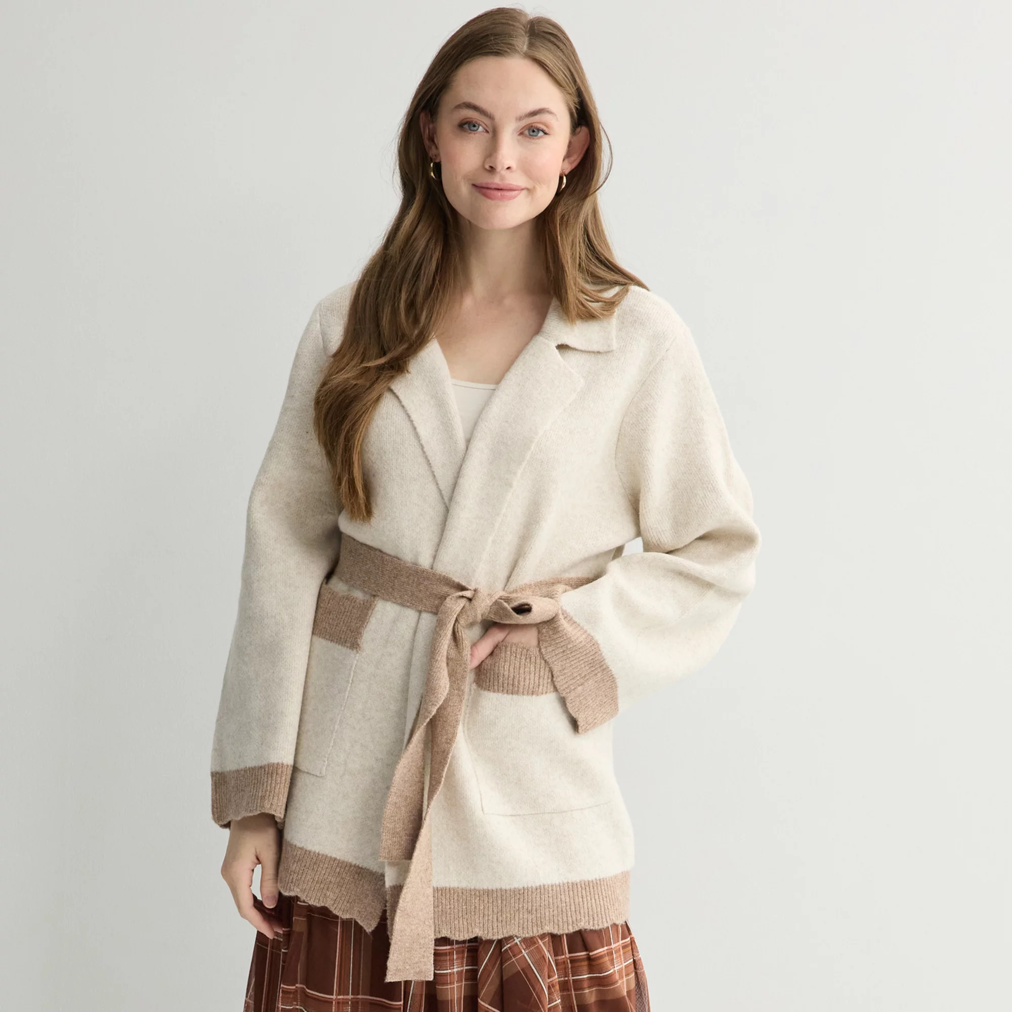 Women's Farmers Market Belted Tunic Cardigan, Size: Large, Oatmeal | Kohl's