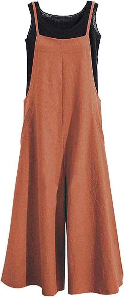 Lncropo Womens Casual Overalls Baggy Wide Leg Jumpsuits Bib Pants with Pockets | Amazon (US)