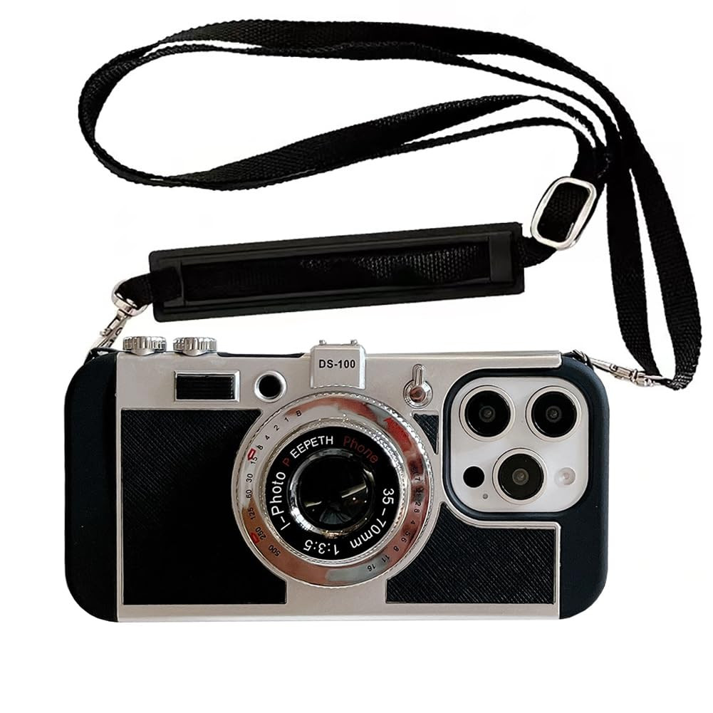 3D Vintage Camera Phone Case with Long Lanyard - Unique Cool Silicone PC Shockproof Crossbody Pro... | Amazon (US)