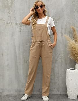 Kissonic Baggy Overalls for Women, Loose Fit Cotton Jumpsuits Adjustable Strap Linen Rompers | Amazon (US)