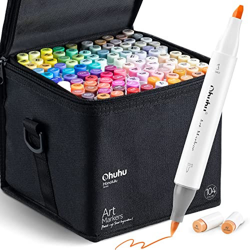 Ohuhu Alcohol Markers Brush Tip- 104-color Double Tipped Alcohol Based Art Marker Set for Artists Adults Coloring Illustration- Honolulu of Ohuhu Markers- Dual Tip Brush & Chisel- Refillable | Amazon (US)