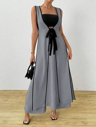 $23.40             TrendsSHEIN Clasi 3pcs Women Elegant Knit Camisole, Contrast Trim Waist Tied C... | SHEIN