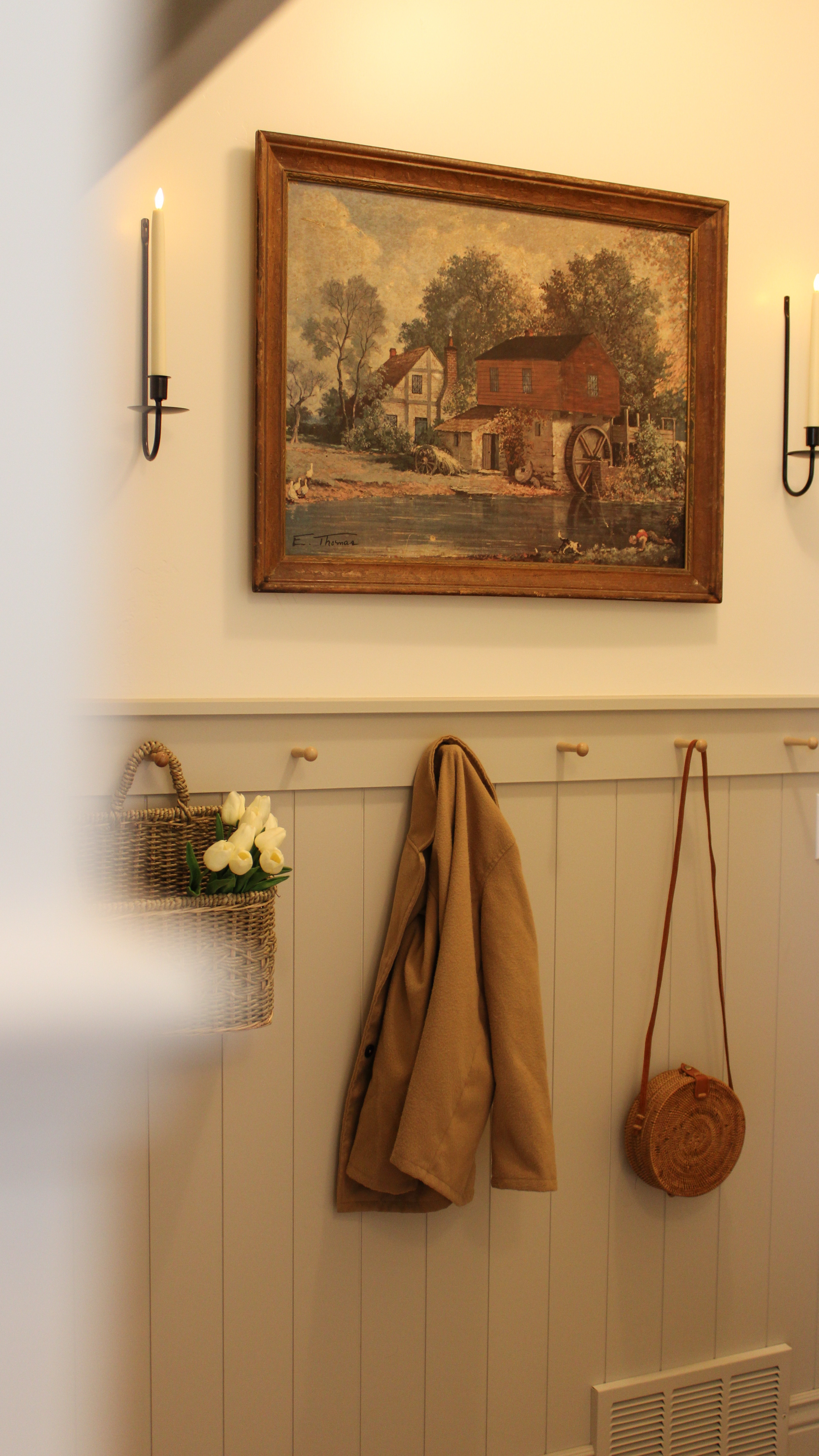 A detailed look at our Mudroom refresh that was less than $35! Here's a cost breakdown: 

Wooden Pegs- $15
Candle Sconces- $10
FBMP Art- $7

I love how these additions instantly made this space feel both cozy and complete. What's your favorite addition to this space?

Link to the sconces and wooden pegs are on my Amazon Storefront in my bio! Follow for more home decor ideas🤎

#homedecor #mudroom #homedesigns #homeinspo #mudroomdesign #homestyle #homeinspiration #amazonhome #amazonfinds #amazonaffiliate