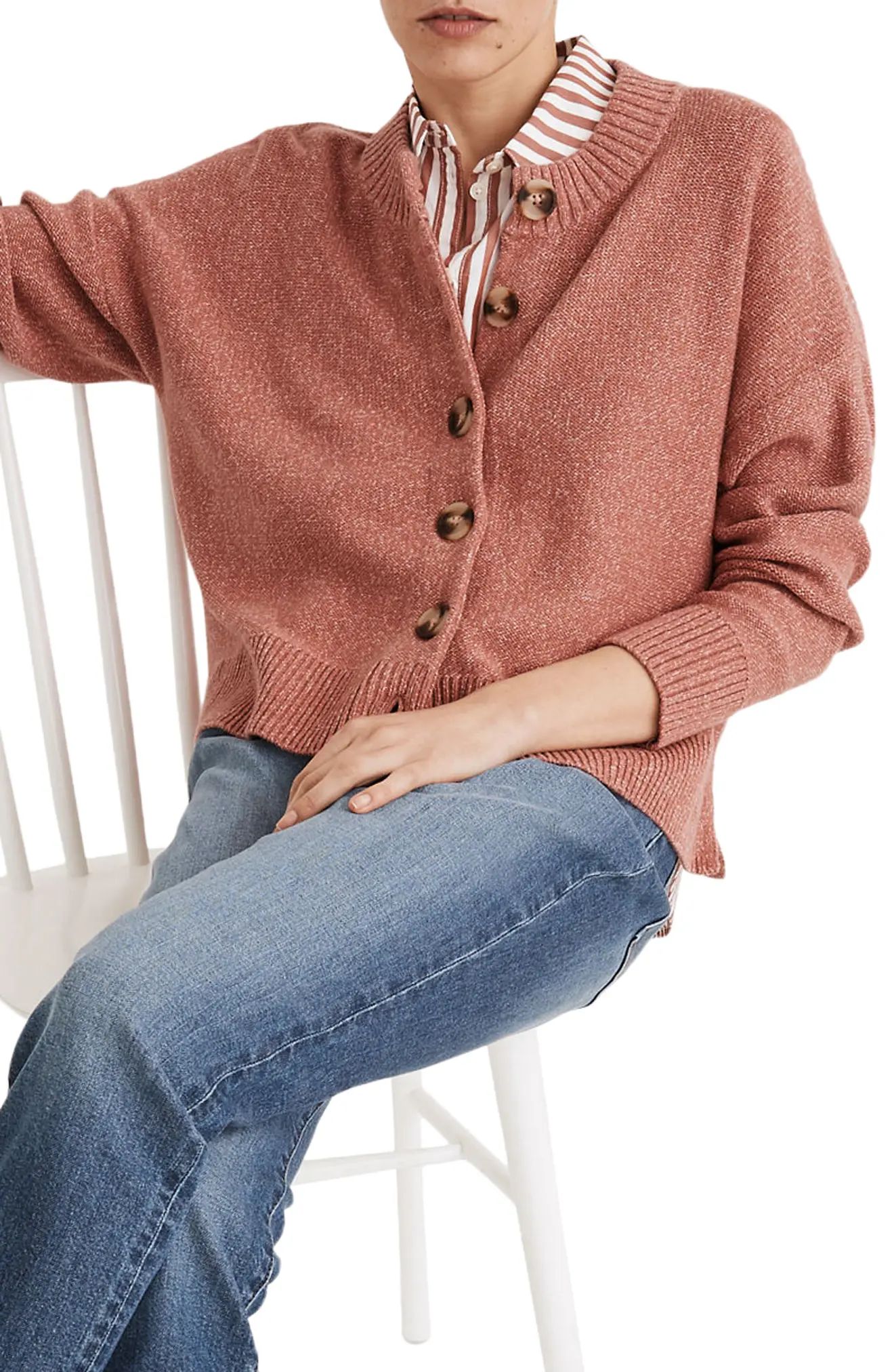 Women's Madewell Broadway Cardigan Sweater, Size Medium - Pink | Nordstrom