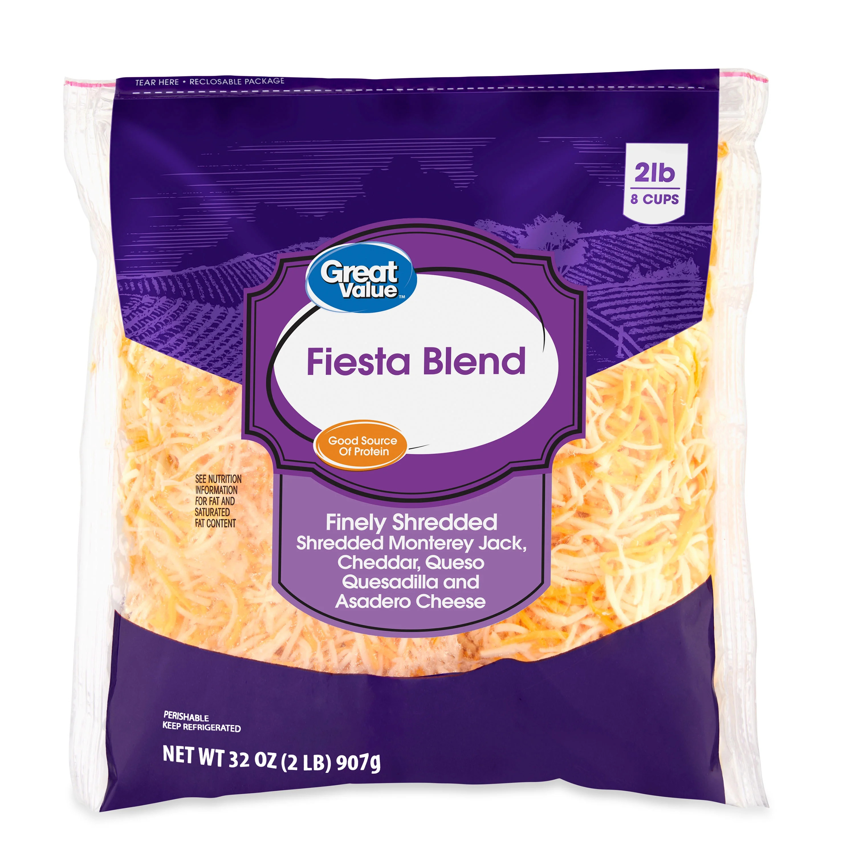 Great Value Finely Shredded Fiesta Blend Cheese, 32 oz - Walmart.com | Walmart (US)