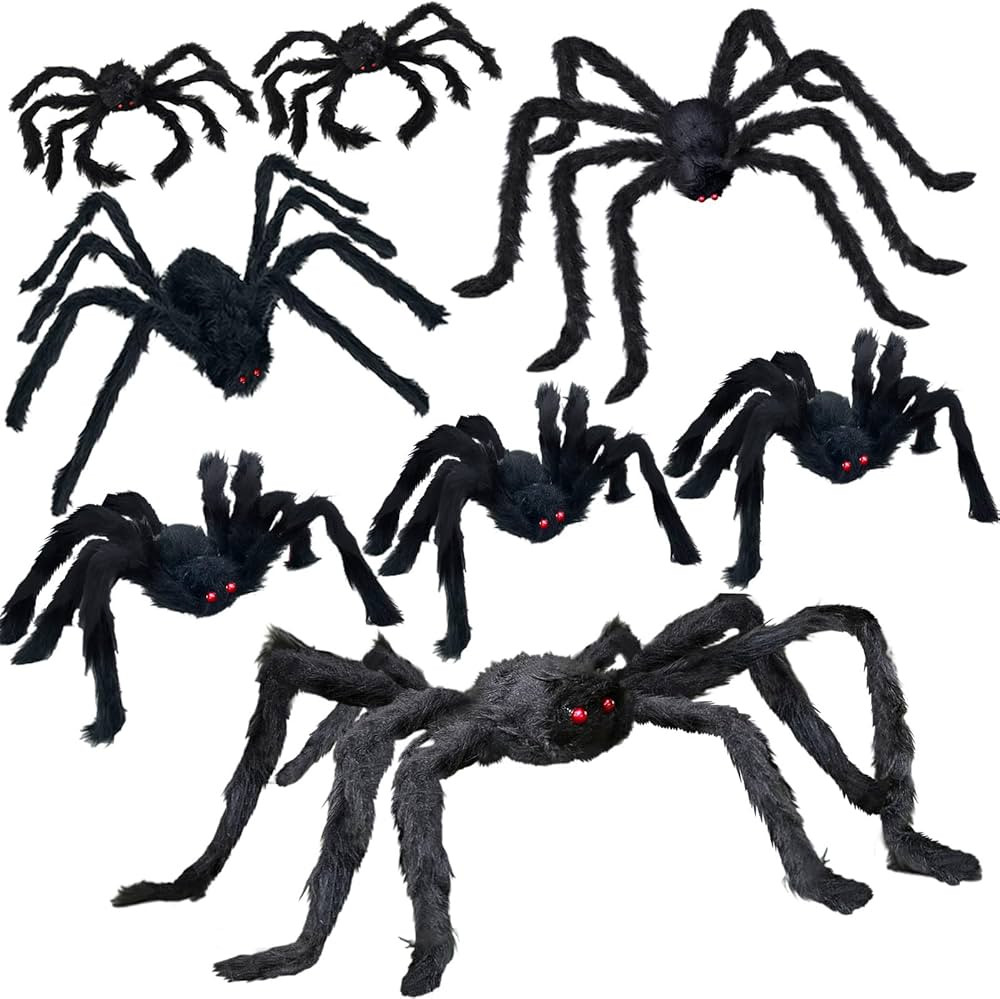 UNGLINGA 8 Large Spiders Halloween Decorations Outdoor Indoor, Fake Spiders Scary Decorations, Bl... | Amazon (US)