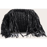 Black Slouchy Raffia Fringe Clutch, Black | PrettyLittleThing UK