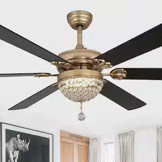 Oaks Aura Nova65 in. Indoor Modern Glam Crystal Black Ceiling Fan with LED Lights, 6-Speed Quiet ... | The Home Depot