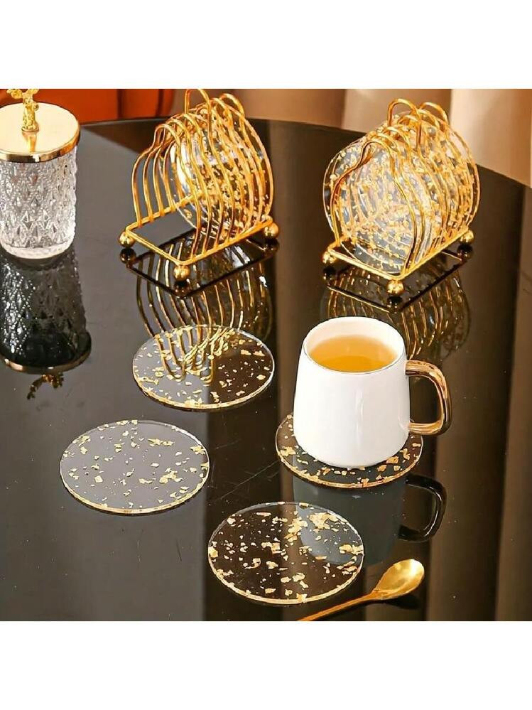 Golden Flake Acrylic Coasters Set, Round, 1pc 2pcs 4pcs 6pcs 8pcs Golden Flake Acrylic Coasters-P... | SHEIN