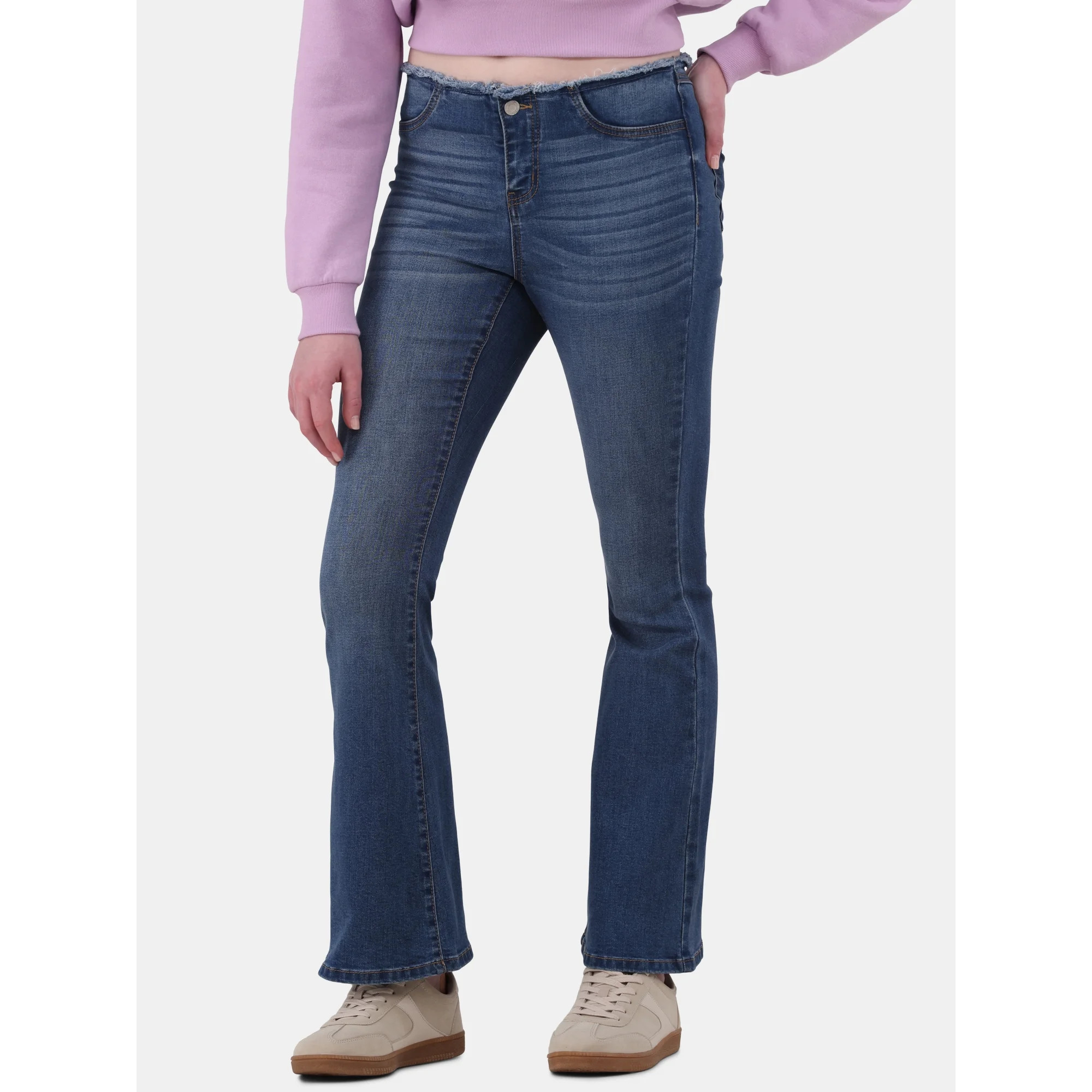 No Boundaries Frayed-Waist Bootcut Jeans, 31” Inseam, Women's and Women's Plus | Walmart (US)
