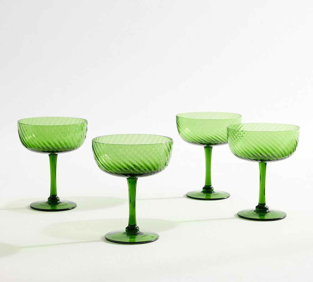 Green Swirl Coupe Glasses | Pottery Barn (US)