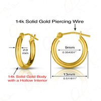 14K Yellow Gold Hoop Earrings 12-50mm Earlobe Uppelobe | Etsy (US)