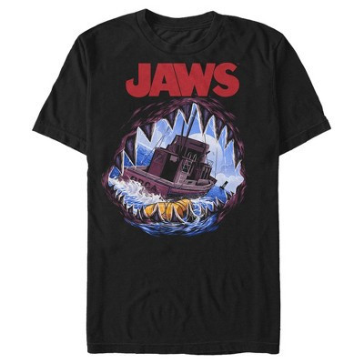 Men's Jaws Shark Teeth Boat  T-Shirt - Black - Medium | Target