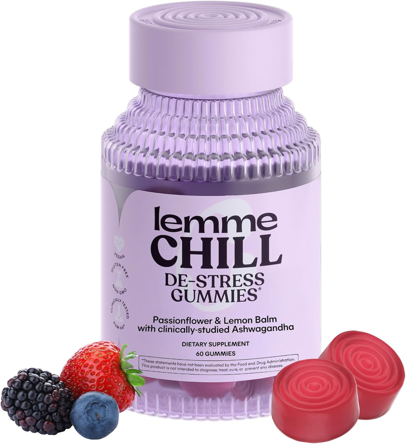 Lemme Chill Stress Relief Gummies with 300mg KSM-66 Ashwagandha, Lemon Balm, Passionflower & Goji... | Amazon (US)