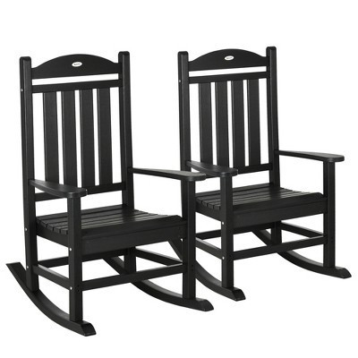 Outsunny 2 Pc Outdoor Rocking Chair, Traditional Slatted Porch Rocker with Armrests, Waterproof HDPE, Black | Target