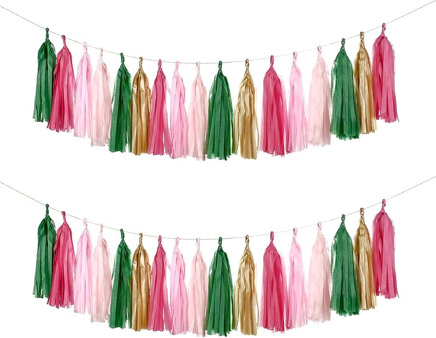 GUZON 25 PCS Tropical Flamingo Banner Party Decorations,Pink Green Tissue Tassels for Birthday Ba... | Amazon (US)