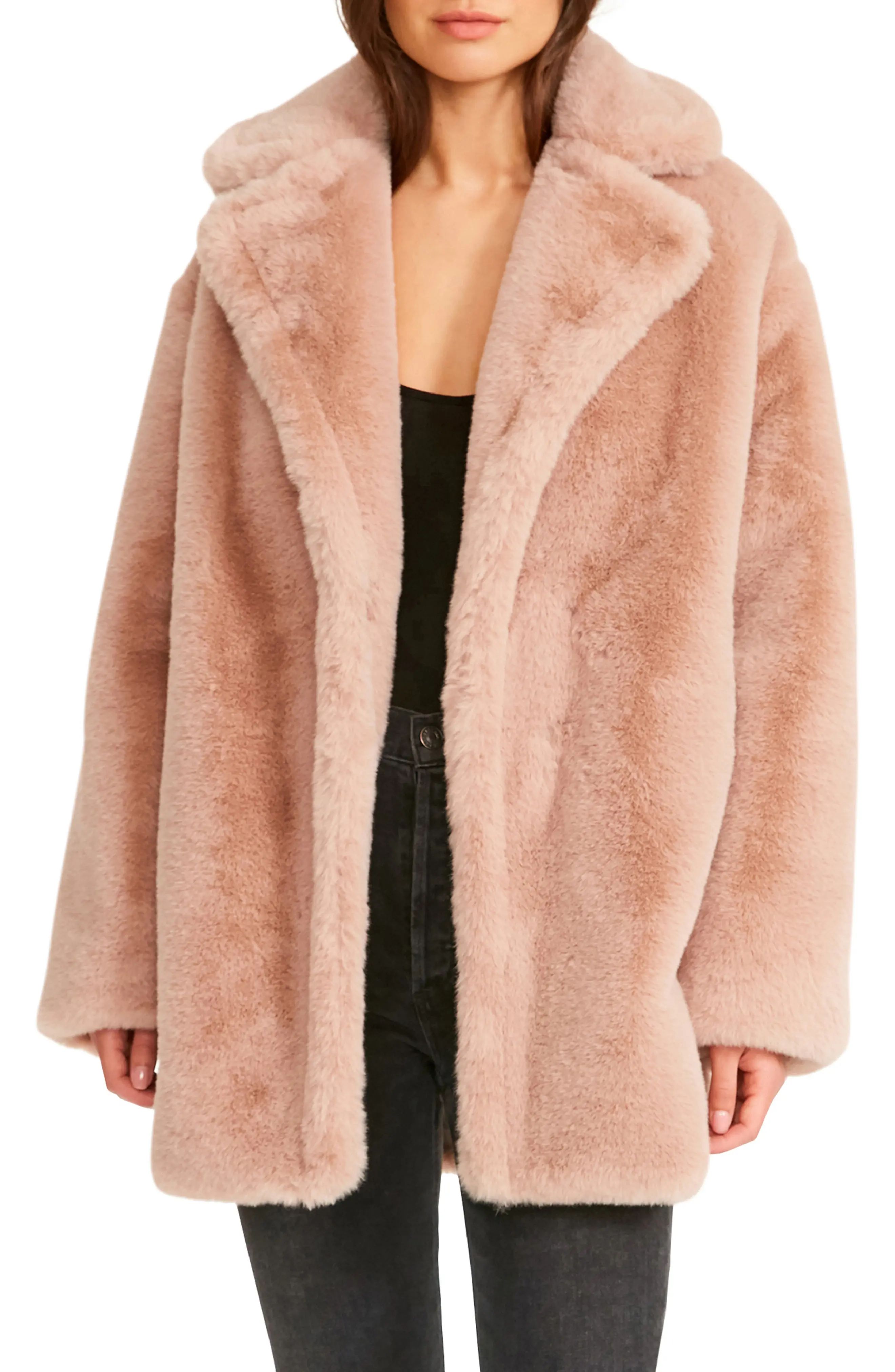 BB Dakota by Steve Madden Plush Hour Faux Fur Jacket in Light Taupe at Nordstrom, Size Small | Nordstrom