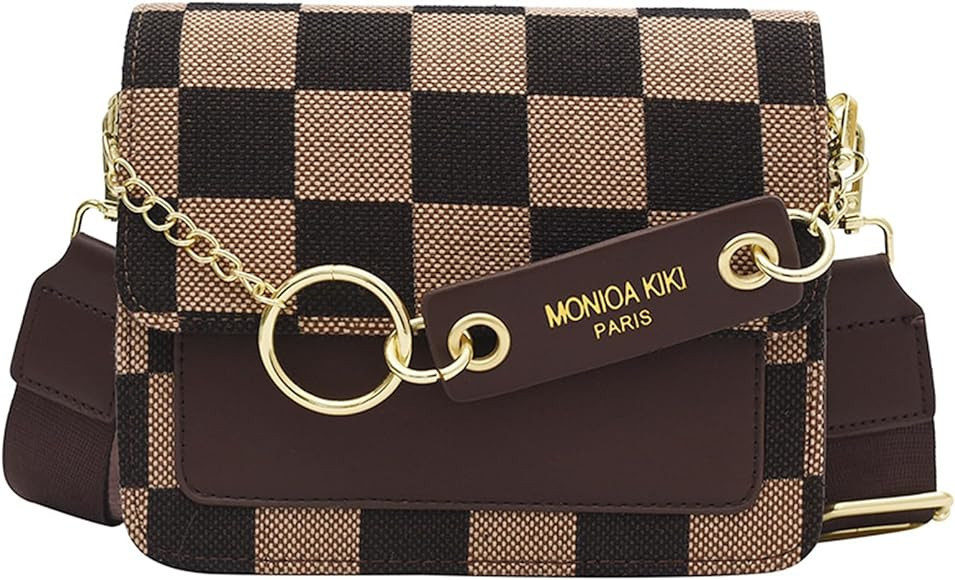 Small Crossbody Bag for Women, Checkerboard Shoulder Bag, Vintage Chain Satchel, Retro Hobo Purse | Amazon (US)