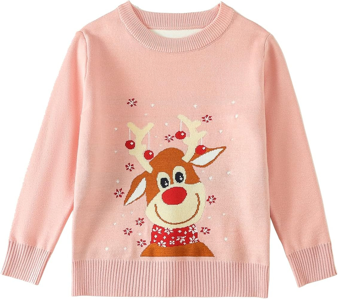 Ugly Christmas Sweater QYJIAJUE Girls Xmas Knit Pullover Reindeer Snowman Elk Boys Winter Sweatsh... | Amazon (US)