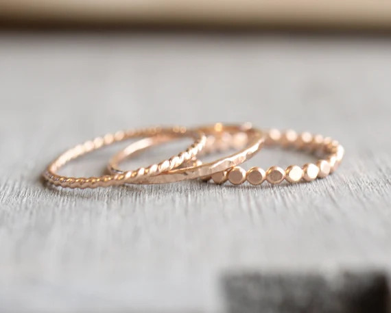 Rose Gold Stacking Rings // Set of 3 Simple 14K Rose Gold | Etsy | Etsy (US)