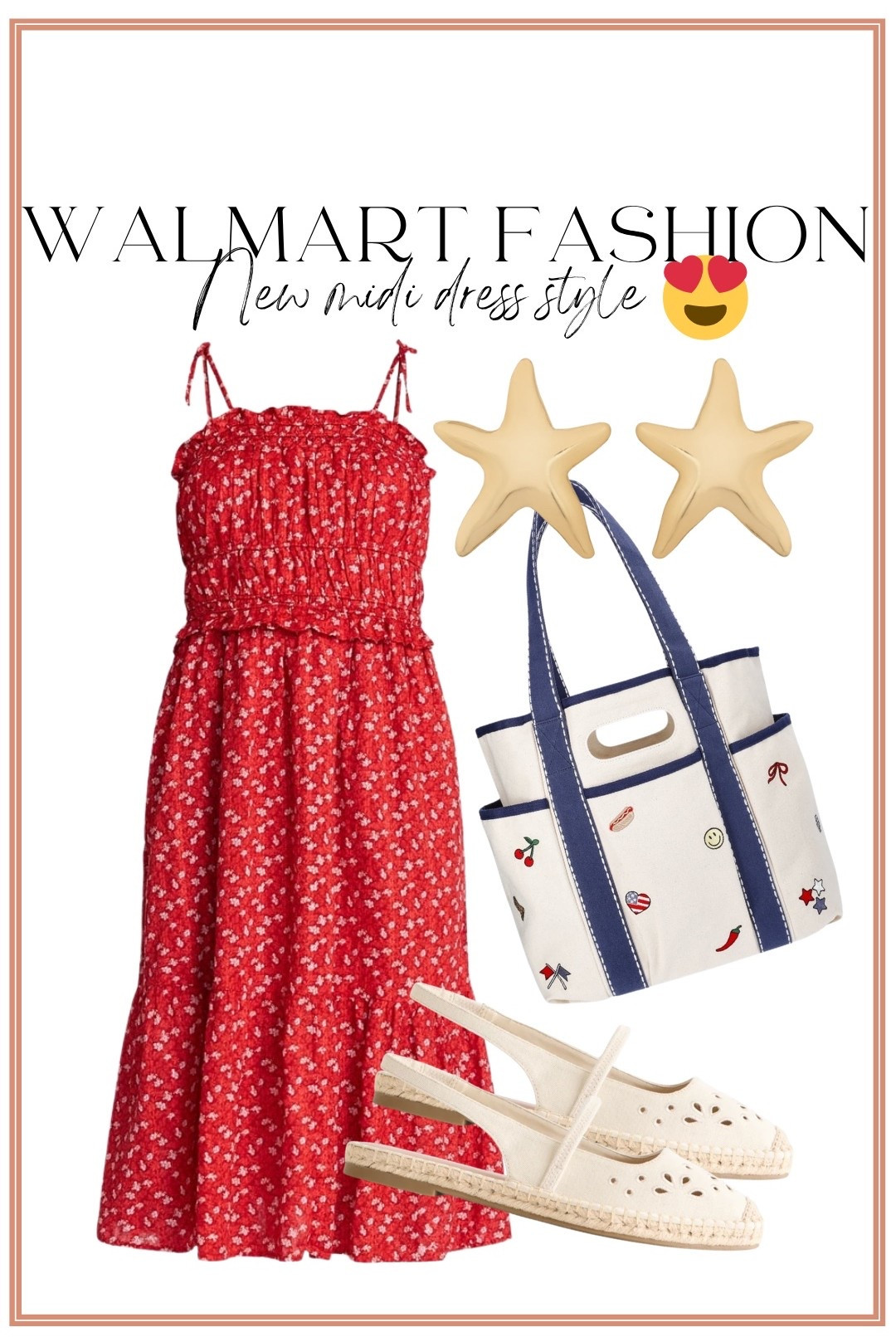 Walmart fashion has been SO good lately and this new midi dress style might be my latest obsession 😍❤️ The smocked bodice, dainty floral print, and flowy fit make it such an easy throw-on-and-go summer outfit. Styled it with the cutest espadrille flats and a fun Americana tote for the perfect everyday look that feels way more expensive than it is. 🇺🇸✨

This would be so cute for summer vacations, brunch, beach trips, Memorial Day weekend, Fourth of July, or just an easy everyday outfit idea. And yes… it’s all from Walmart 👏🏼

#WalmartFashion #WalmartFinds #WalmartStyle #SummerStyle #MidiDress #AffordableFashion #RedDress #AmericanaStyle #SummerOutfitIdeas #VacationStyle #EverydayStyle #Espadrilles #FashionFinds #AffordableStyle #WalmartNewArrivals #CasualChic #OOTD #LTKStyle #PatrioticStyle #SummerFashion

#LTKootd #LTKPetite
