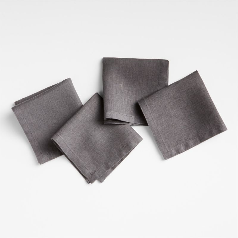 Marin Storm Grey Linen Cocktail Napkins, Set of 4 | Crate & Barrel | Crate & Barrel