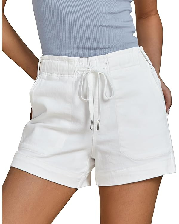 luvamia Jean Shorts for Women High Waisted Pull On Drawstring Elastic Waist Trendy Stretchy Denim... | Amazon (US)