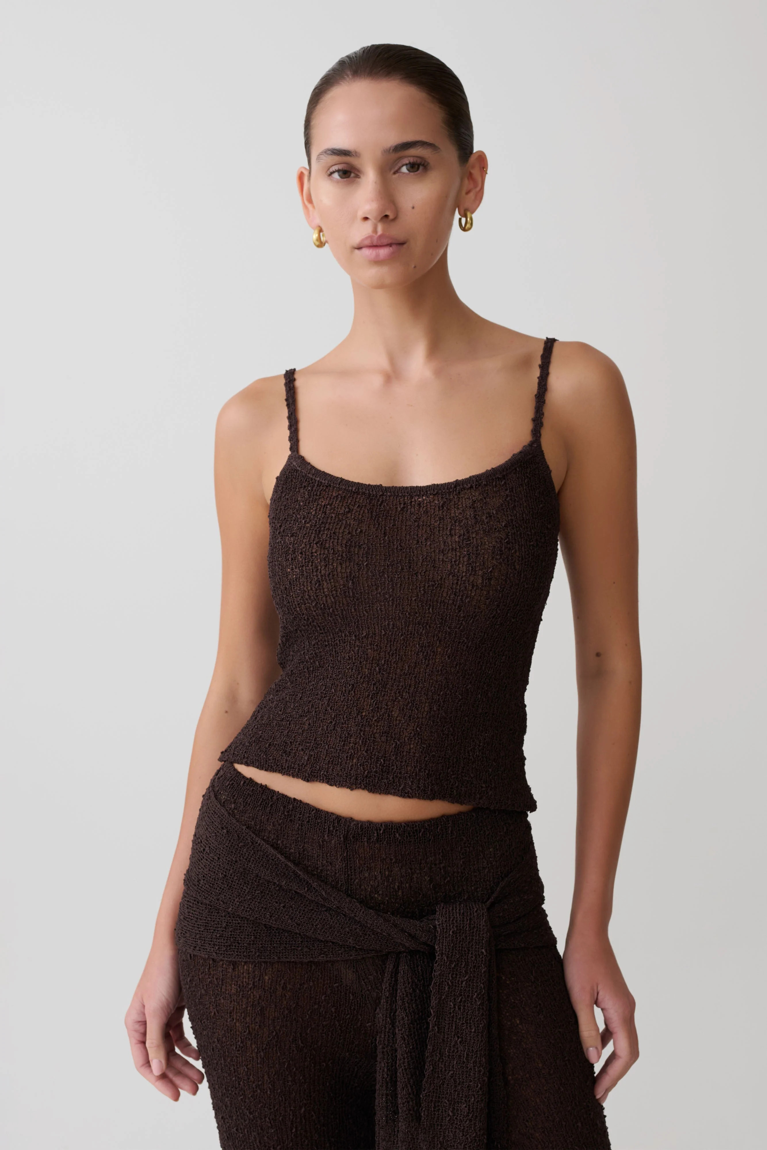 Boucle Knit Top - Dark Chocolate | MESHKI US