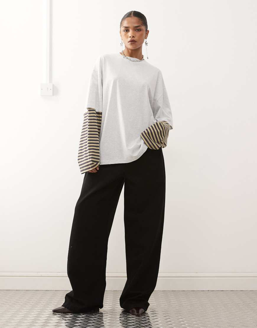 Lioness exclusive Bloom 2 in 1 oversized t-shirt and striped long sleeve in grey and beige stripe-Multi | ASOS (Global)