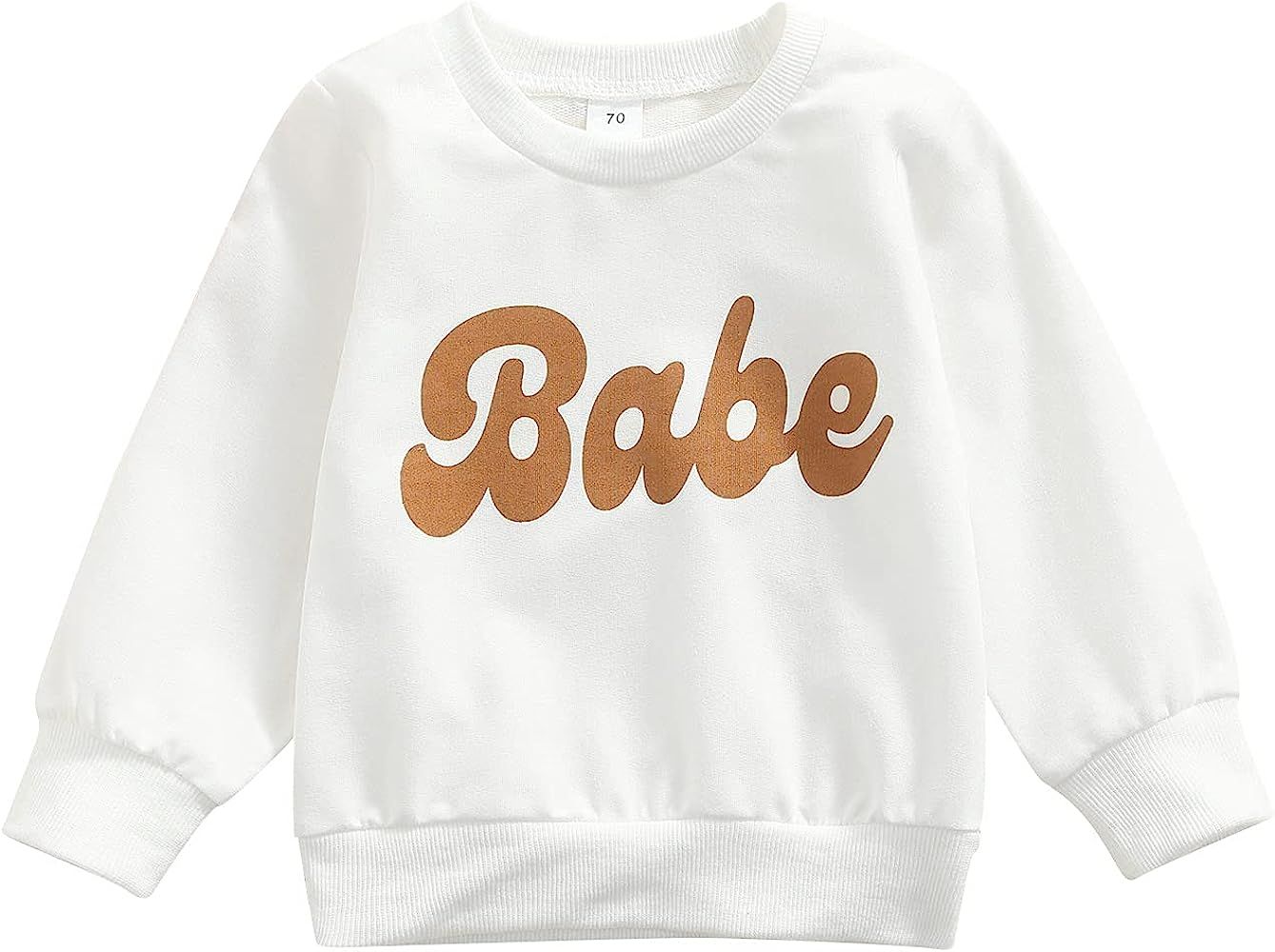 Toddler Kids Baby Boy Girl Crewneck Sweatshirt Babe Letter Print Long Sleeve Pullover Shirt Sweat... | Amazon (US)
