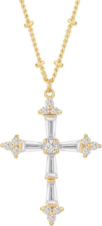 SPECCI Gold Plated Cross Necklace Pendant Cubic Zirconia Cross Pendant 18K Gold Plated Chain Big Cro | Amazon (US)