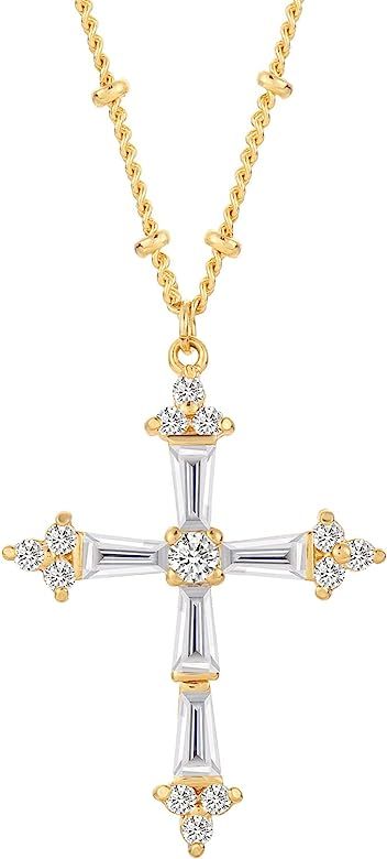 SPECCI Gold Plated Cross Necklace Pendant Cubic Zirconia Cross Pendant 18K Gold Plated Chain Big Cro | Amazon (US)