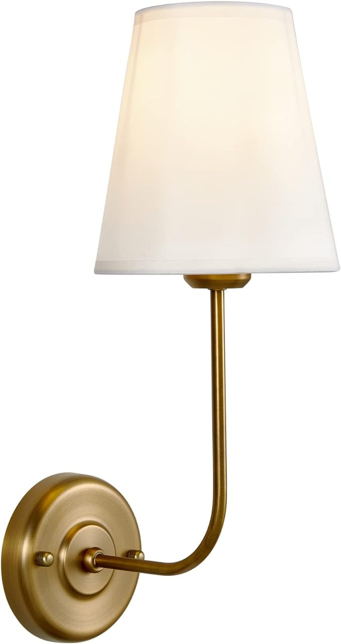 TERLEENART Single Fabric Wall Sconce with Flared Shape White Textile Shade Curved Arm and Antique... | Amazon (US)